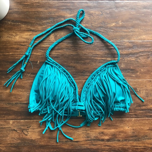 Teal Fringe Bikini Top - Picture 2 of 7
